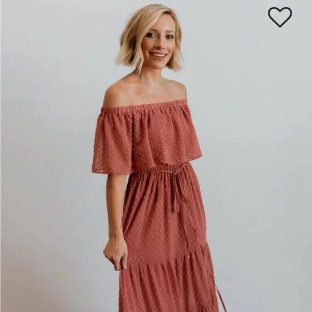 Baltic Born Swiss Dot Elegant Off-Shoulder Maxi Dress